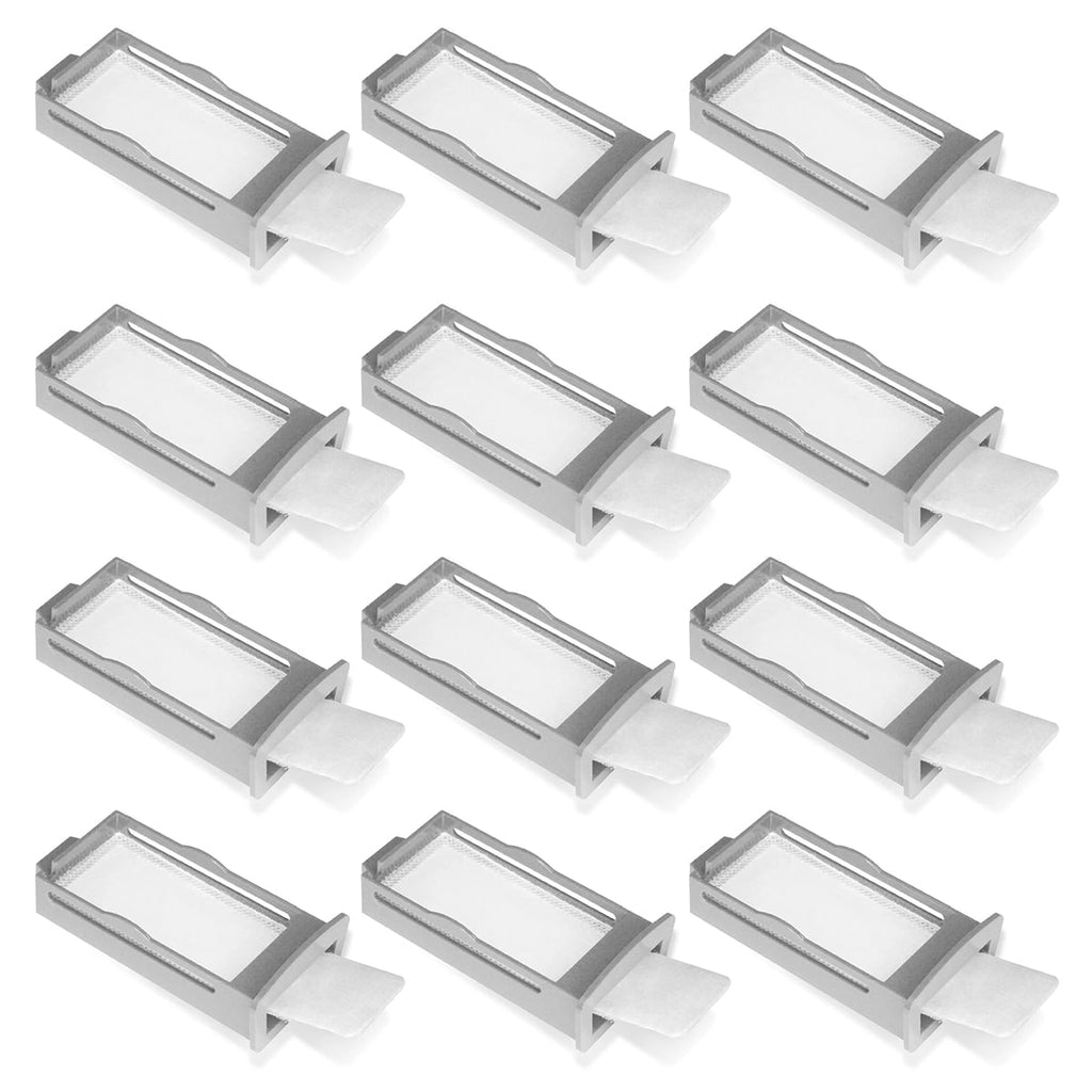 Set of 12 rectangular filters with silver frames on a white background
