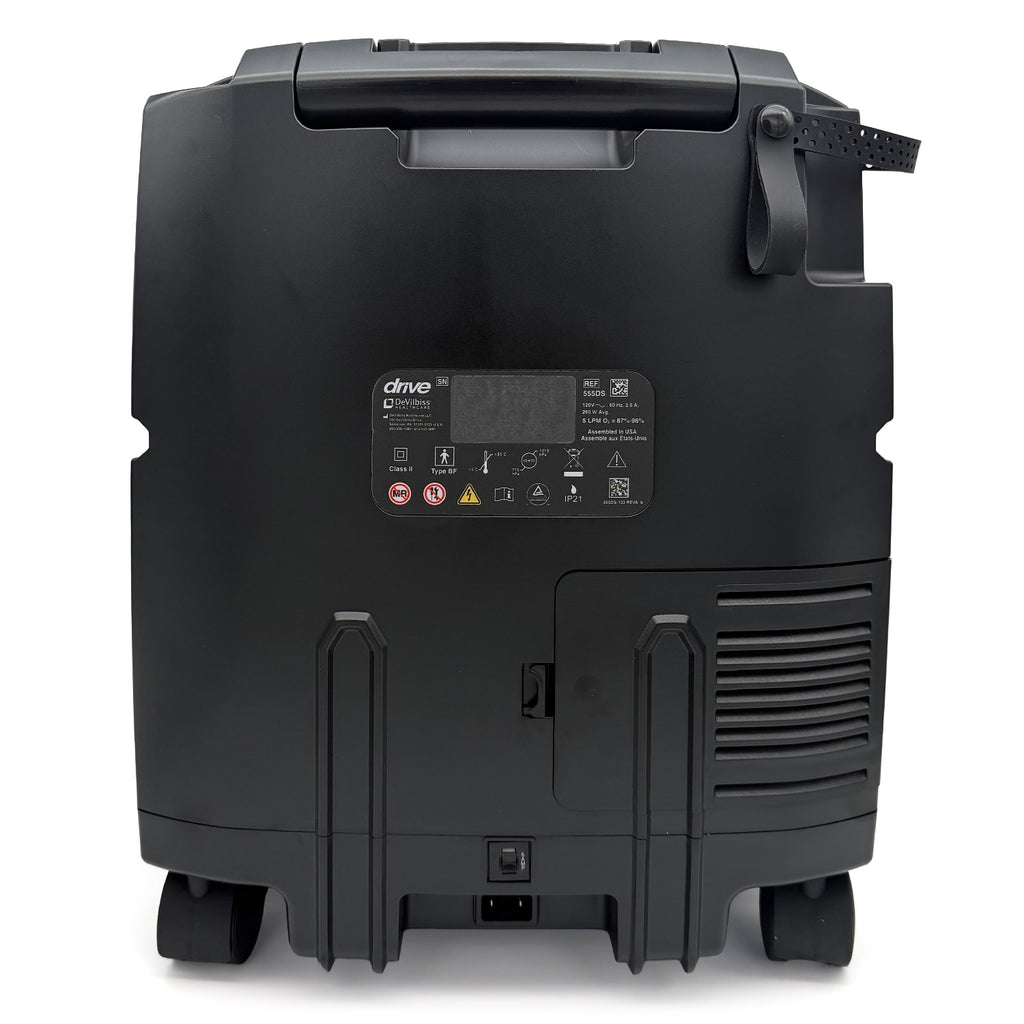 Black portable oxygen concentrator on a white background