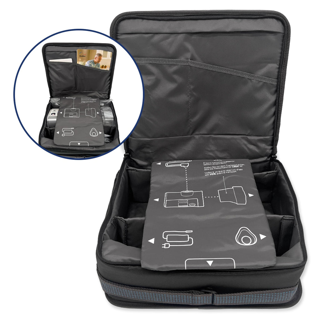Airsense 10 travel bag open to show compartments and padding