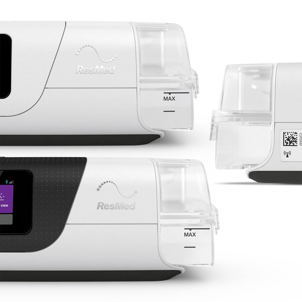 Three ResMed devices on a white background