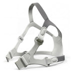 Gray CPAP headgear on a white background