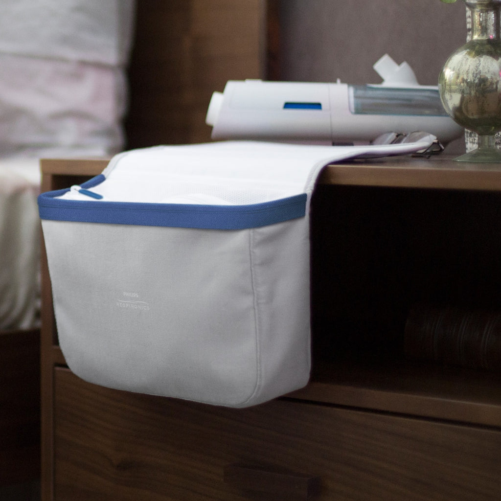 bedside cpap organizer with bedside table