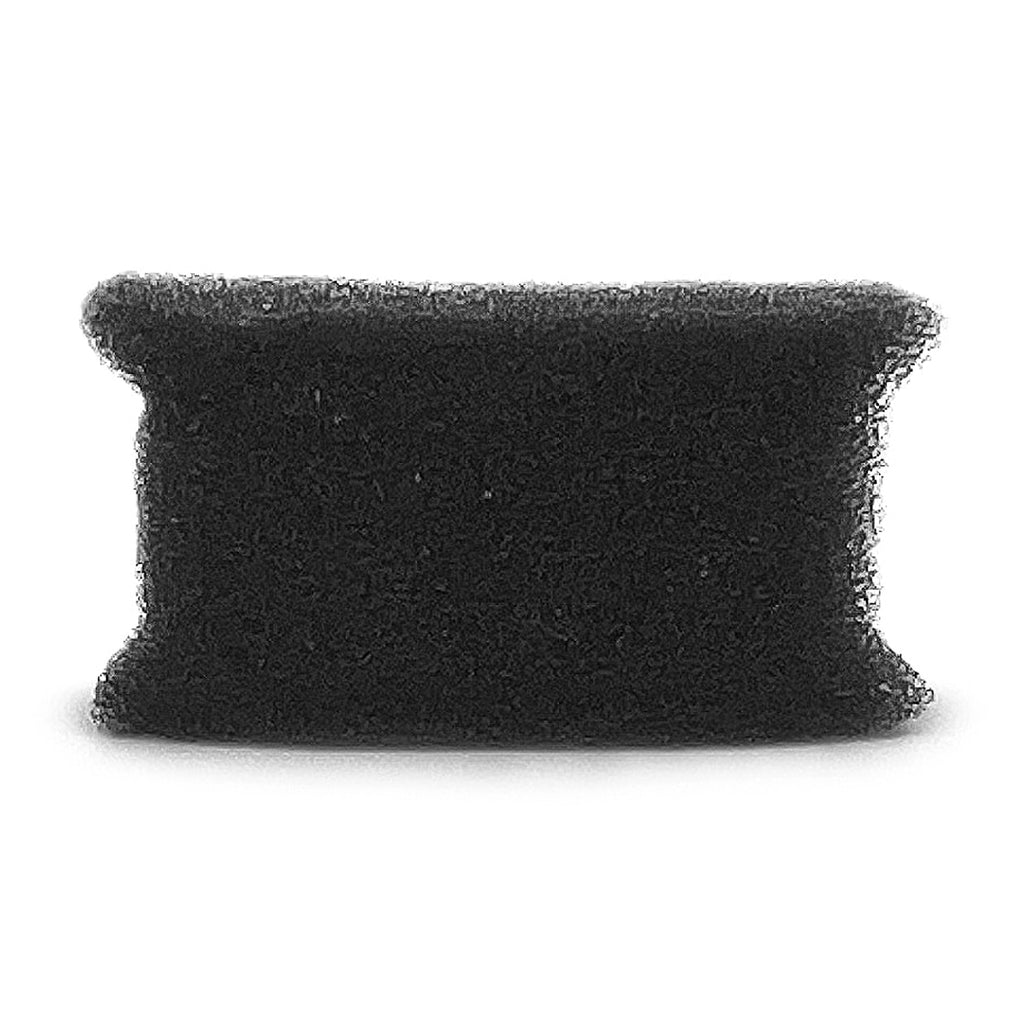Black rectangular foam filter on a white background