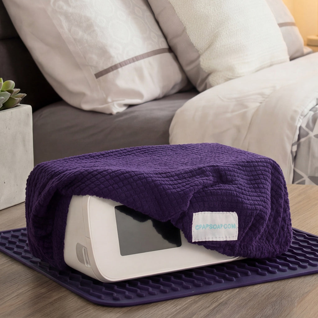 Purple CPAP Soap Dust Cover In Use 