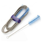 Cleaning brush set with flexible shaft and blue bristle brush on a white background