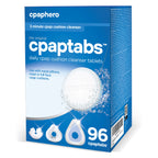 Box of cpaptabs daily cpap cushion cleanser tablets with blue and white design.