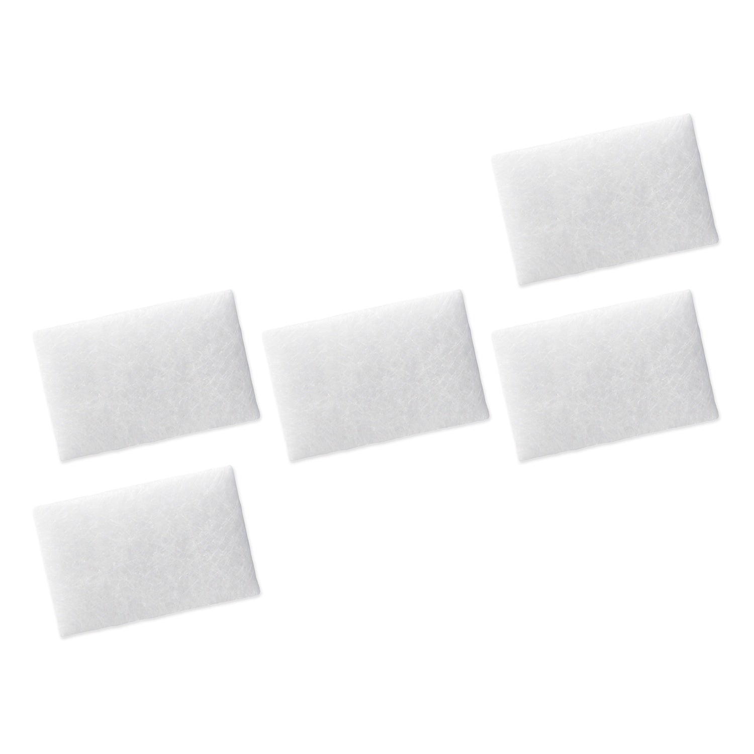 Five white square filters on a white background