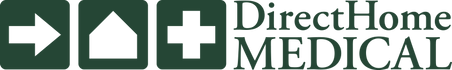 Logo for Direct Home Medical with directional arrow, house, and medical cross icons.