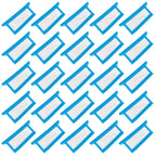Multiple blue and white filters arranged in a grid pattern on a white background