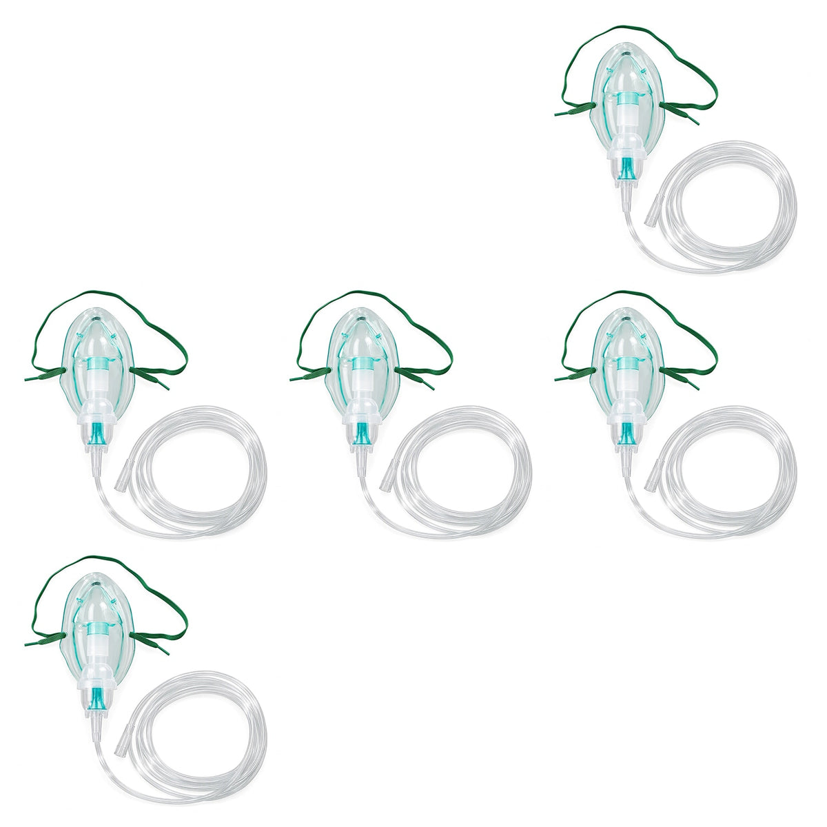 Five pack of disposable nebulizer kits with adult masks