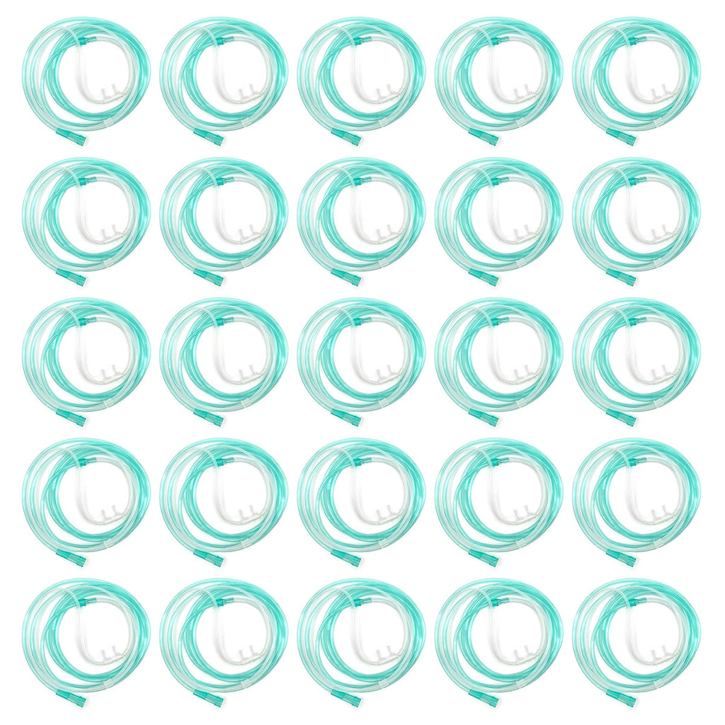 25 Pack extra soft cozy green cannulas with 7 foot tubing 