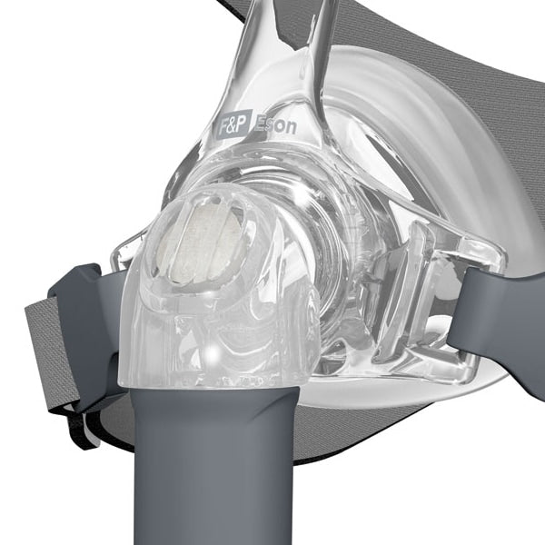 Close-up of a CPAP Mask with 'F&P' branding on a white background