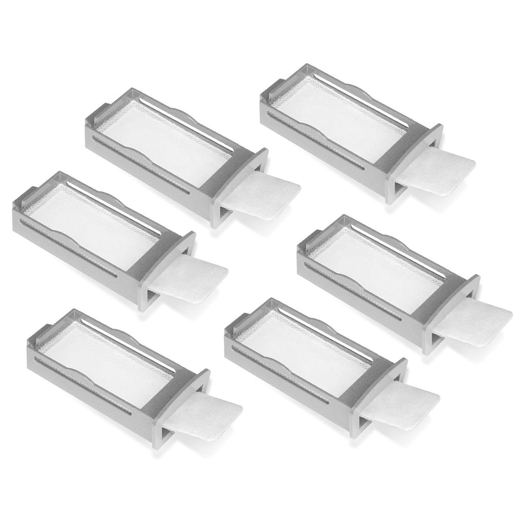 Set of 6 rectangular filters with silver frames on a white background