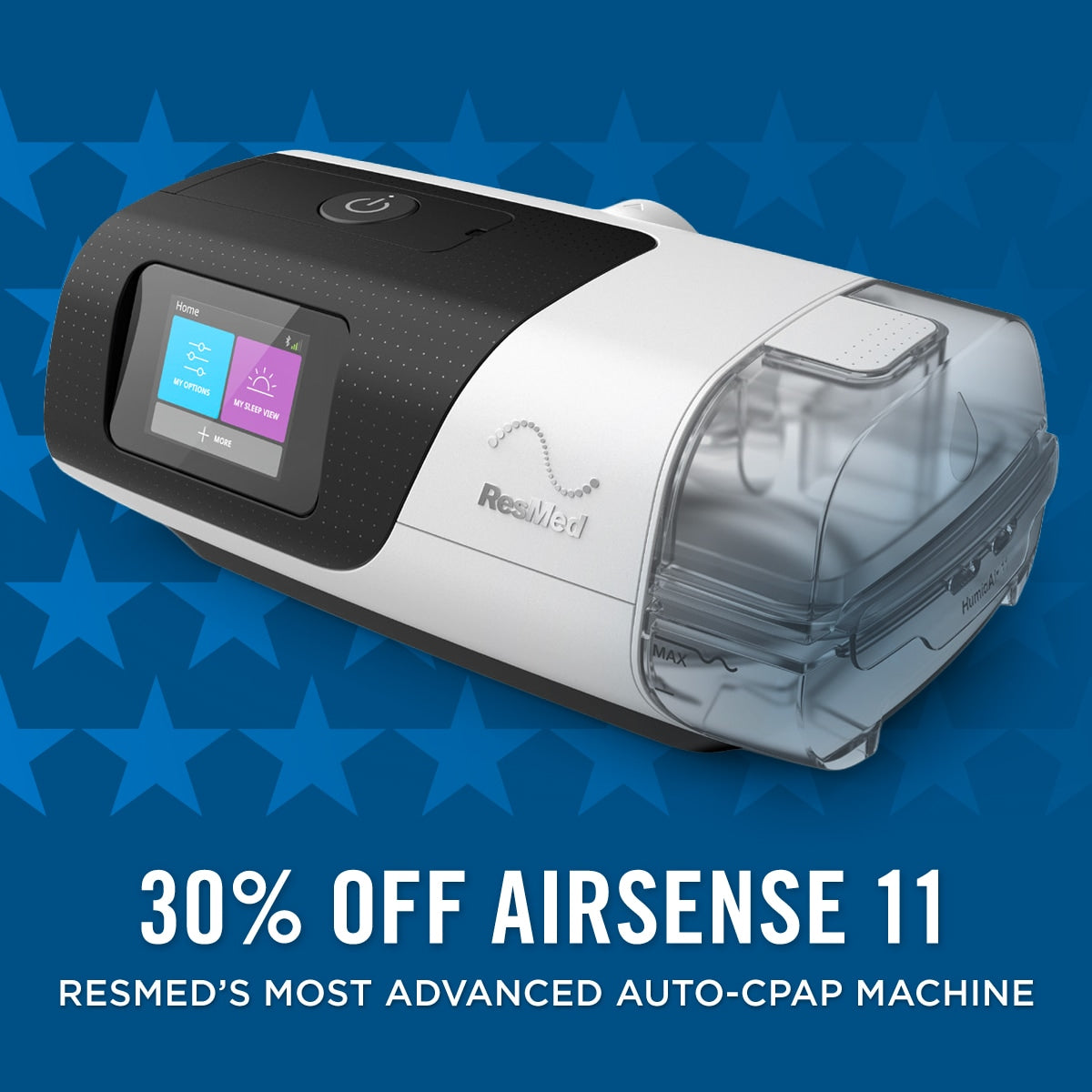 AirSense 11 device with digital display on a dark background