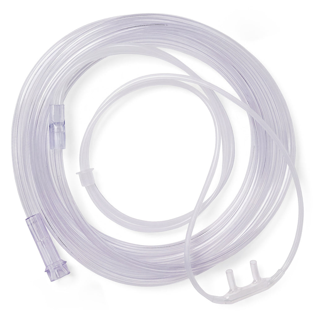 Clear plastic tubing coiled on a white background