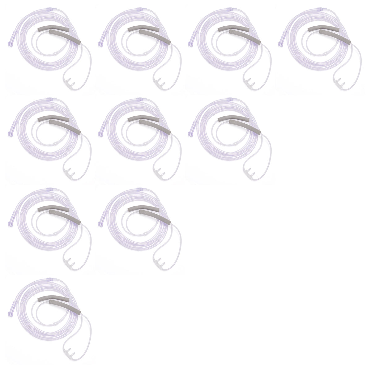 Ten pack of Hudson soft nasal cannulas with foam ear wraps