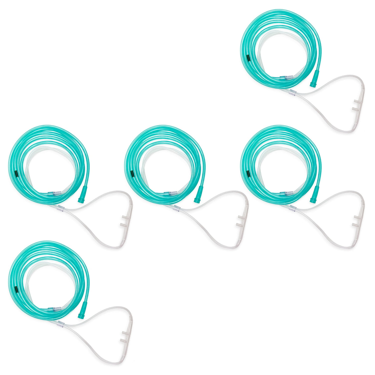 Five pack of Hudson super soft high flow green nasal cannulas