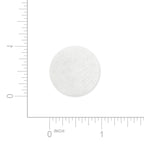 White round luna travel CPAP filter with a ruler for scale on a white background