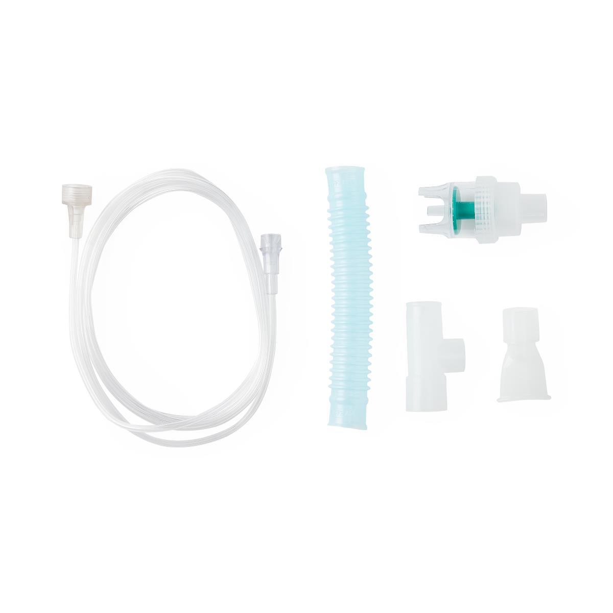 Set of medical breathing apparatus components on a white background