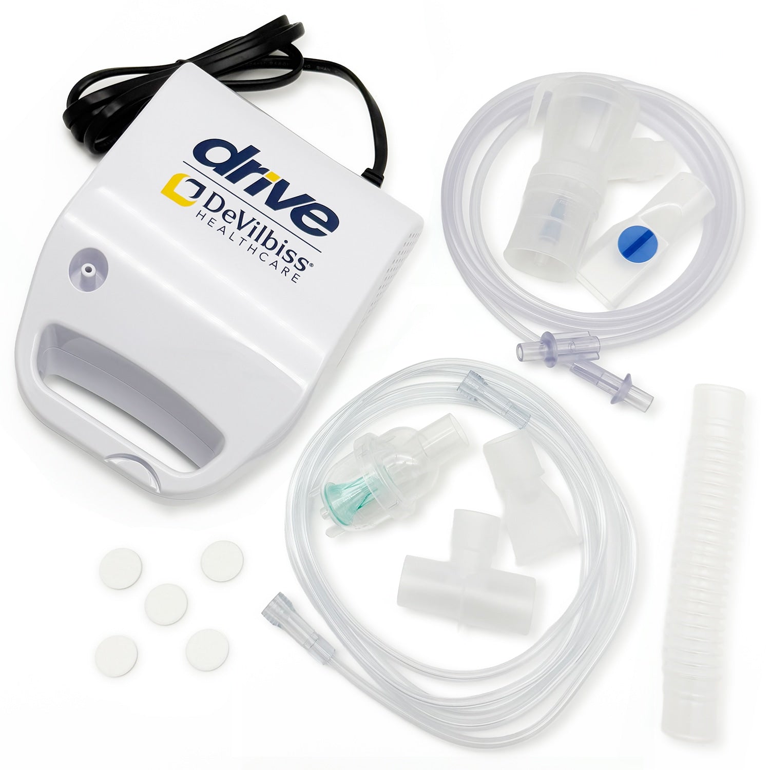 DeVilbiss Healthcare nebulizer with accessories on a white background