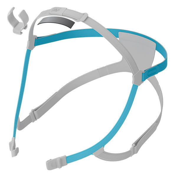 Nova Nasal PAP Mask Headgear with blue and gray straps on a white background