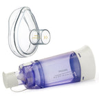 Philips Respironics inhaler device with clear mask on a white background