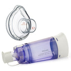 Philips Respironics inhaler device with clear mask on a white background