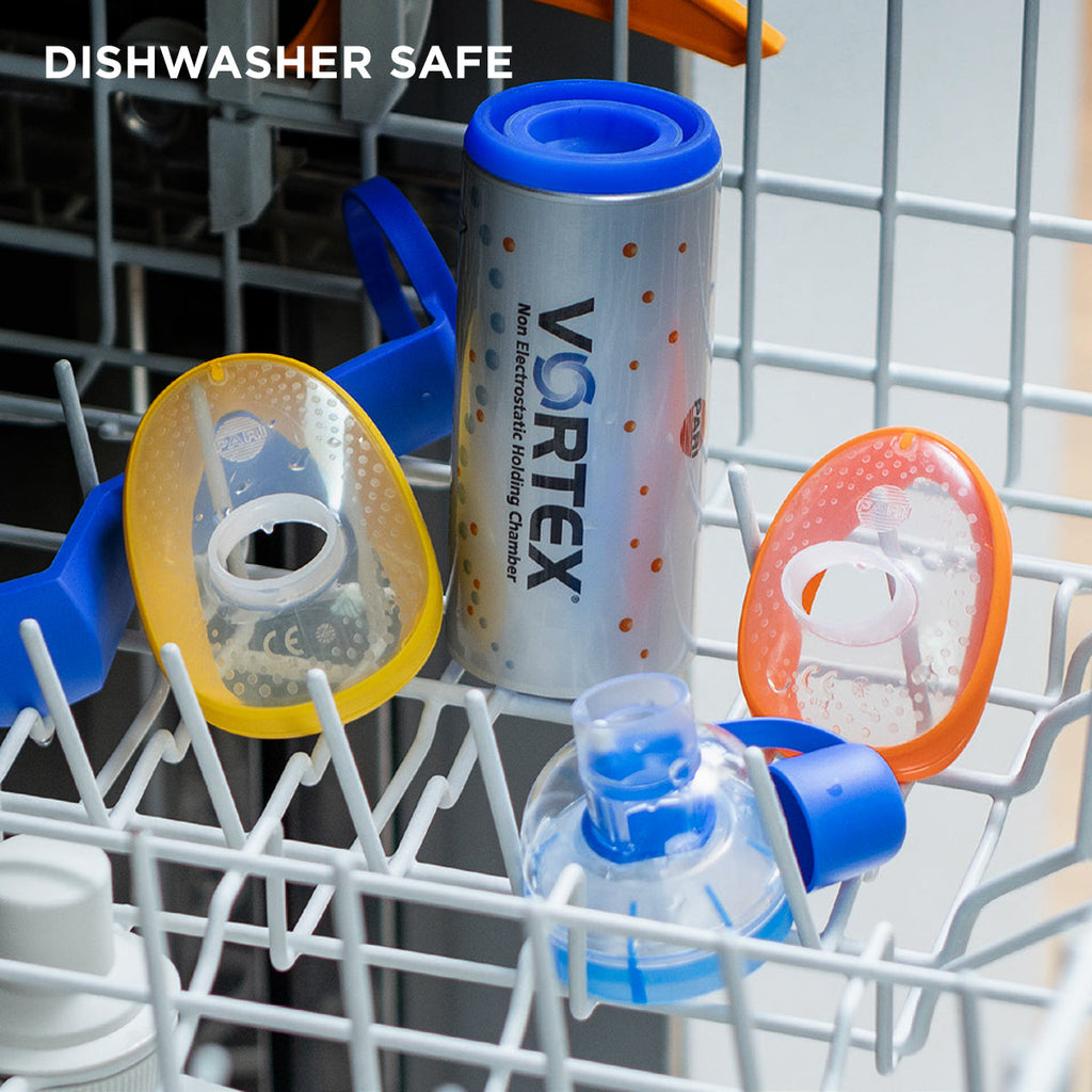 Vortex Valved Holding Chamber and Accessories in Dishwasher