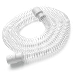 A clear plastic coiled hose with white threaded connectors, shown on a clean white background.