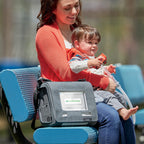 Lady on bench with child and Trilogy Evo in use 