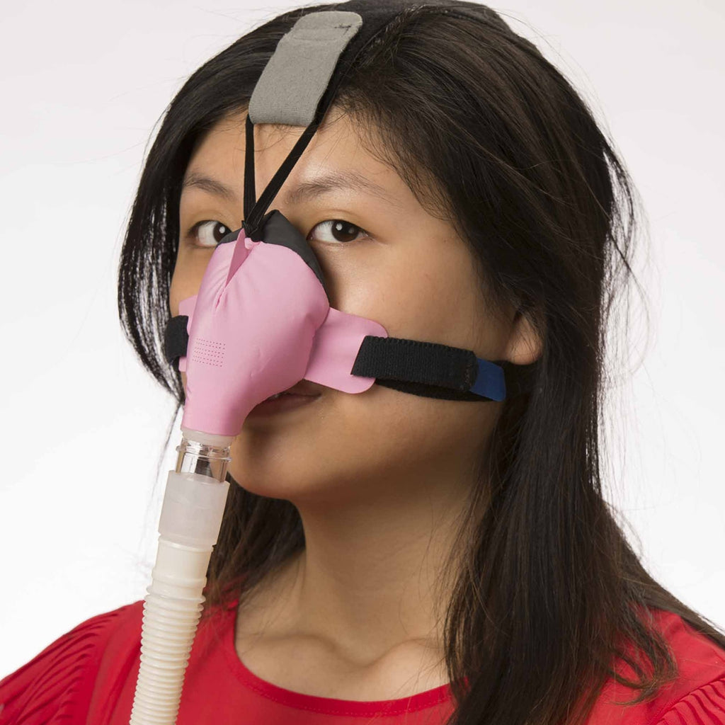 pink sleepweaver advance cpap mask in use