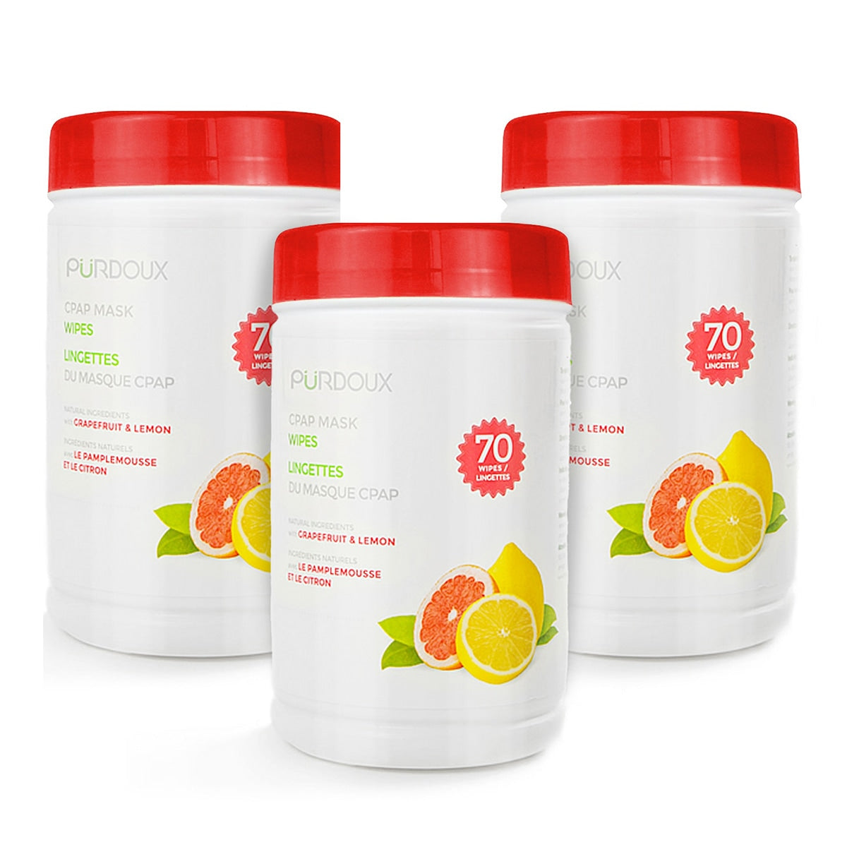 purdoux citrus scented cpap wipe canisters 3 pack