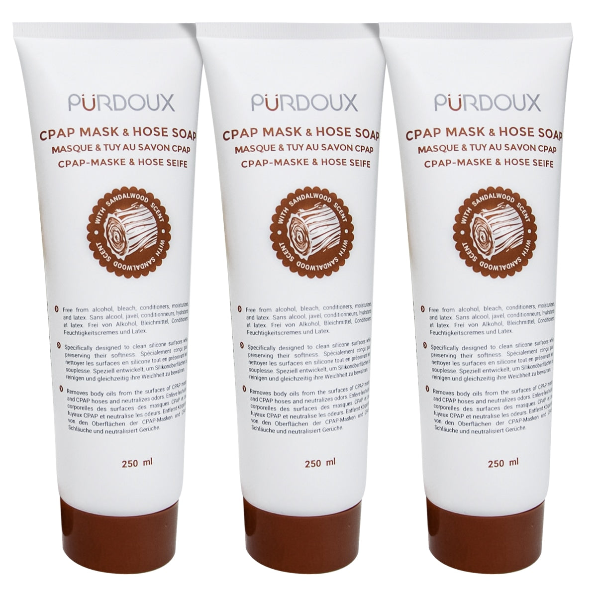 3 pack of purdoux sandalwood naturally scented cpap mask and hose soap