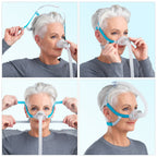 Step-by-step guide on how to use a Nova Nasal CPAP mask with a person wearing it.