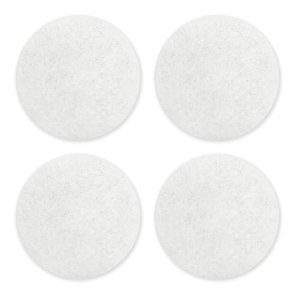 Four white circular filters on a white background