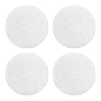 Four white circular filters on a white background