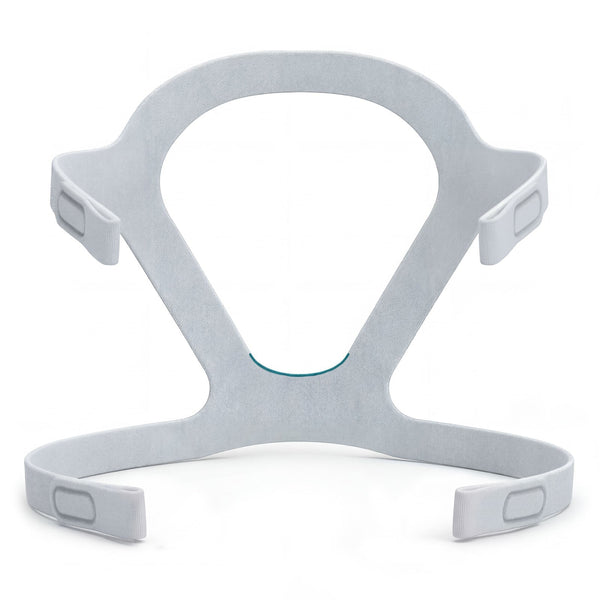 A light gray headgear with adjustable side tabs, shown on a clean white background.