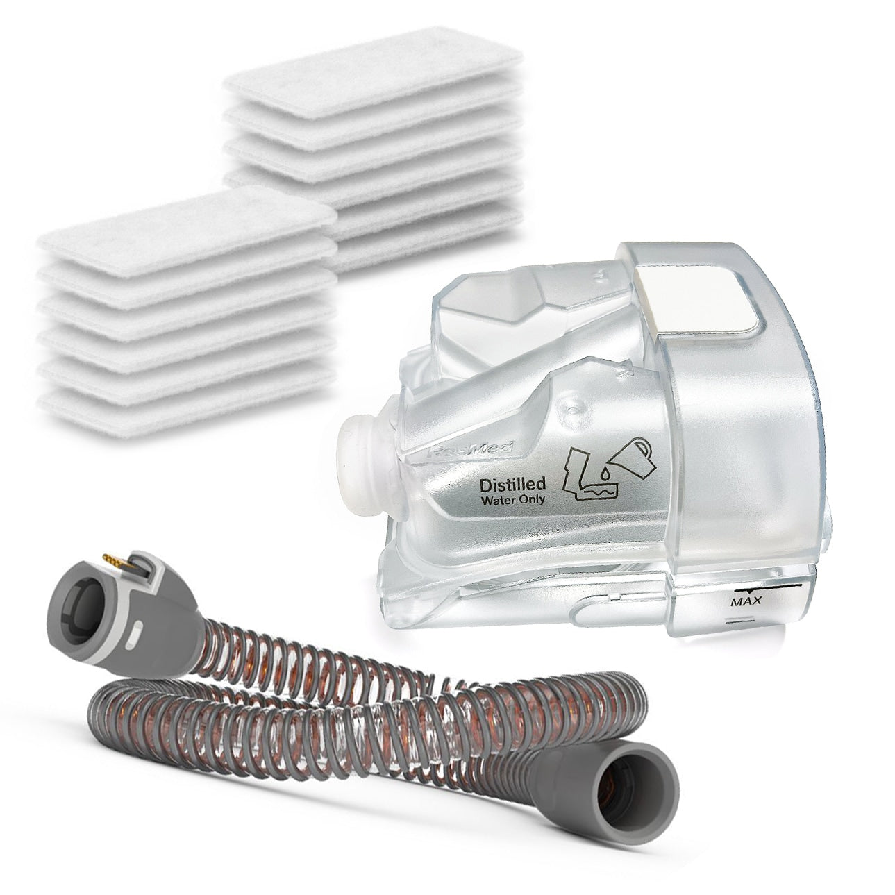 CPAP device with accessories on a white background