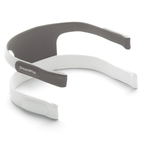 White and gray headgear with 'DreamWisp' branding on a white background