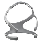 Gray CPAP headgear on a white background