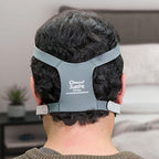 Person wearing a Sleepnet JustFit full face mask in a bedroom setting