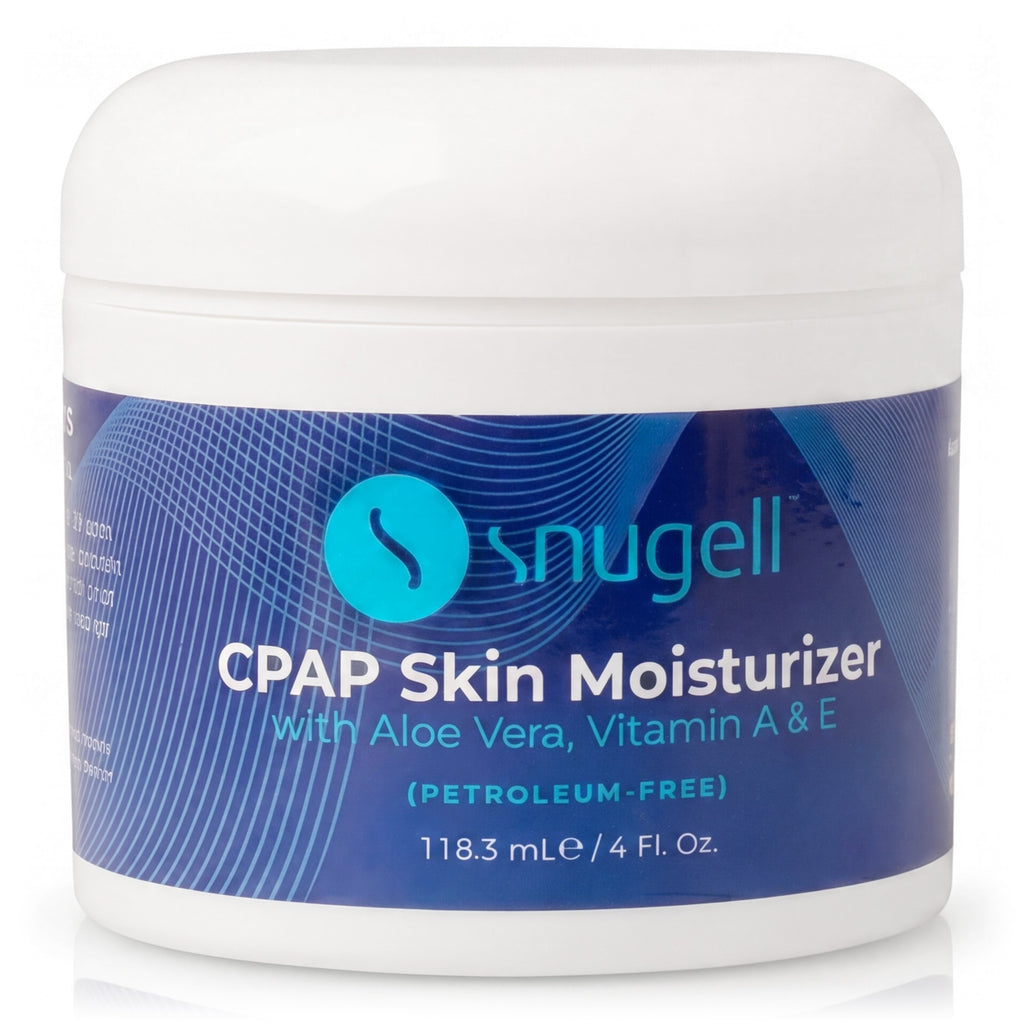 Snugell CPAP Skin Moisturizer jar with blue label on a white background
