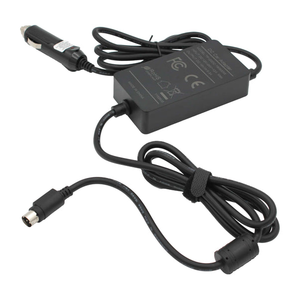 Black car cigarette lighter power adapter with a DC barrel connector, shown on a white background.
