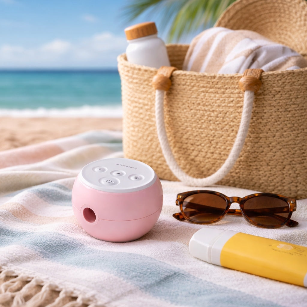 Four Transcend Micro 510  in pink, blue, white, and gray on a soft surface.