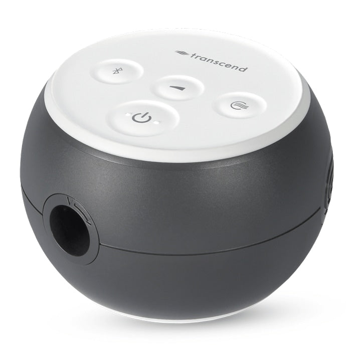 Black and white electronic device with 'Transcend' branding on a white background