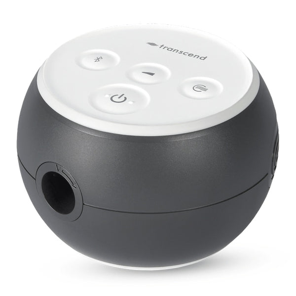 Black and white electronic device with 'Transcend' branding on a white background