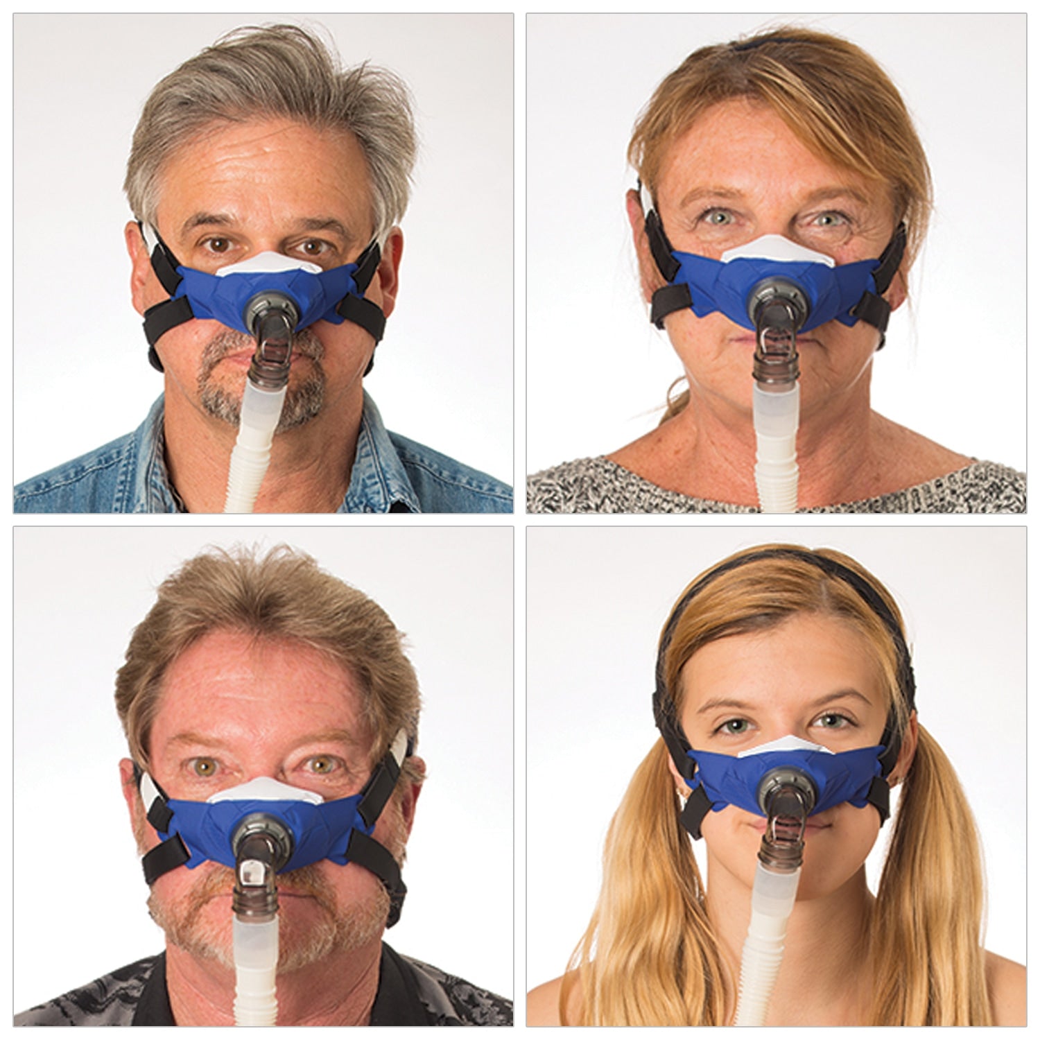 Various people wearing SleepWeaver 3D CPAP Masks