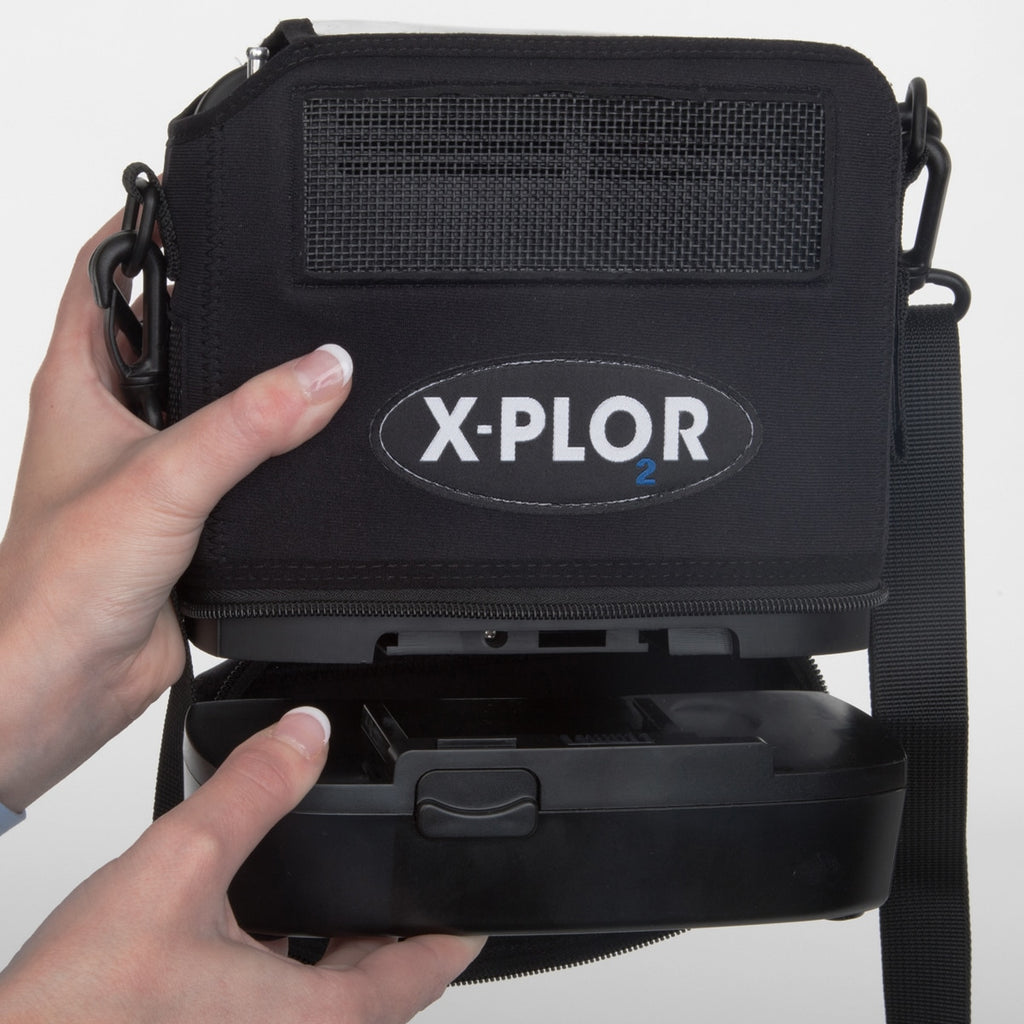 x plor portable concentrator battery change in bag